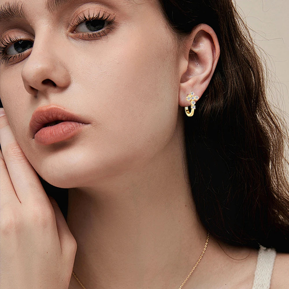 Earring 925 Sterling Silver Cross Earrings 18K White Gold Plated Hoops for Women Faith Gift 2.5mm Moissanite Diamond