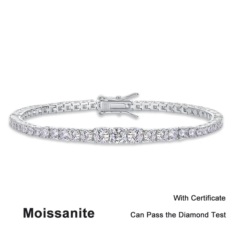 Full Moissanite Tennis Bracelet S925 Sterling Silver D VVS1 with White Gold Plated Bracelets for Women Man