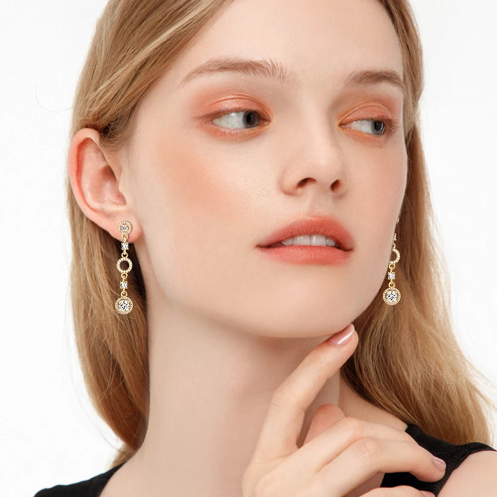 Full Moissanite Dangle Earrings Gold-Plated 925 Sterling Silver Long Tassel Design Drop Earrings for Women Wedding Party Jewelry