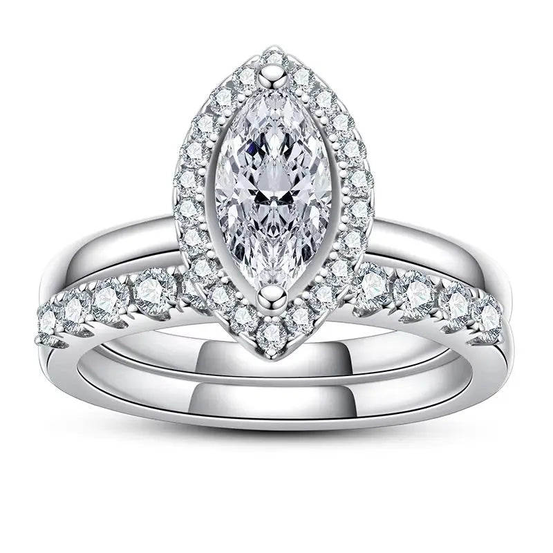 925 Sterling Silver Marquise Cut 1 Carat Moissanite Ring Sets Engagement