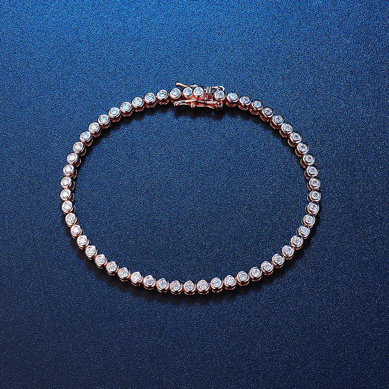 18k Plated 2mm Bubbles Moissanite Tennis Bracelet for Women Luxury Bangles 100% Sterling Silver 925 Full Diamonds Chain