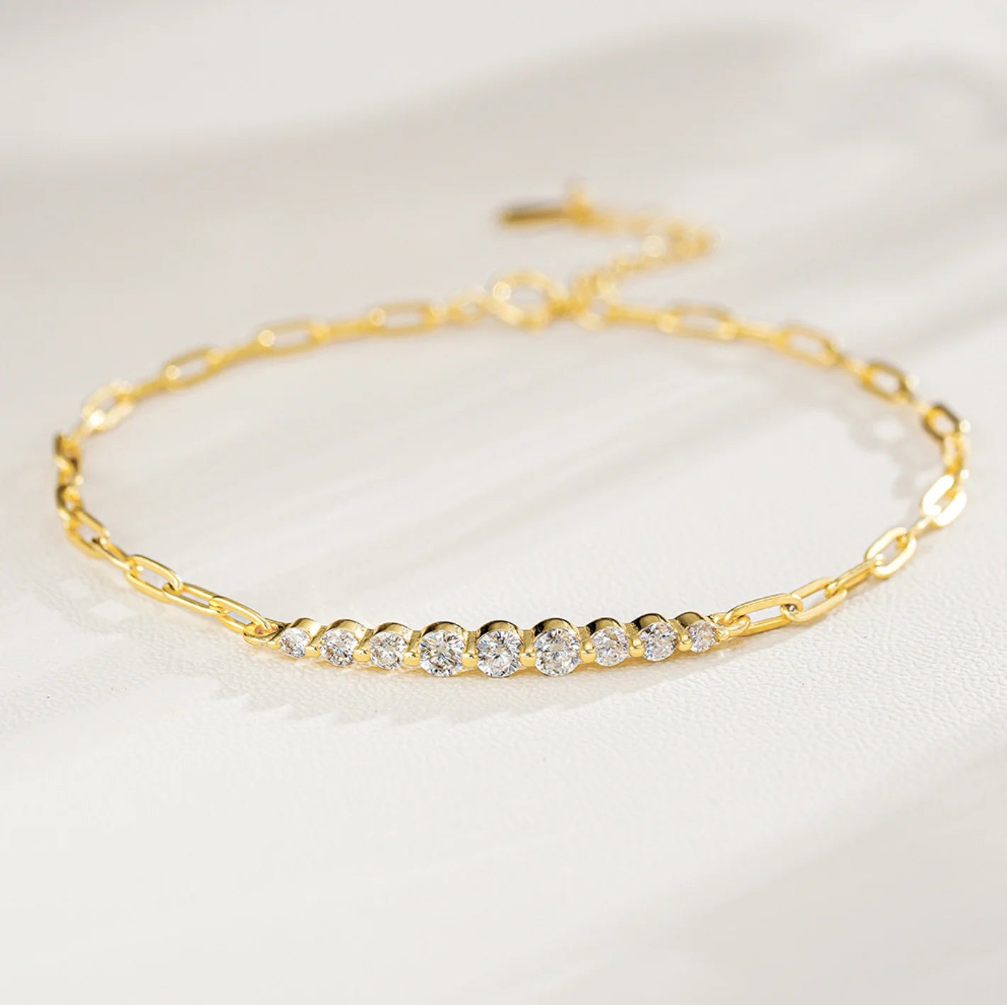 Full Moissanite Bracelets for Women Adjustable Chain 925 Sterling Silver Plated 18K Gold Dainty Bracelet GRA Certified