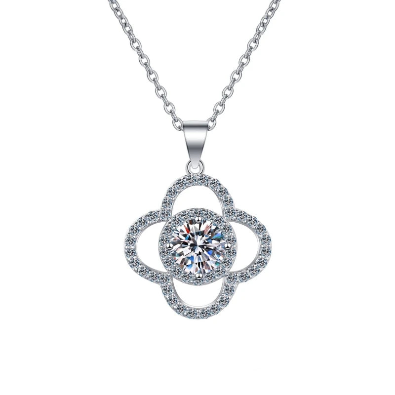 Women Wedding 18K White Gold Valentine's Day 1CT Moissanite Diamond Daughter Birthday Gift PT950 Four-leaf Clover Girl Necklaces