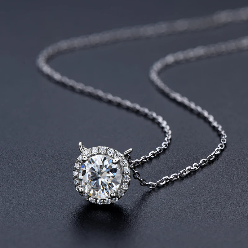 Moissanite Halo Pendant Necklace 1.0Carat