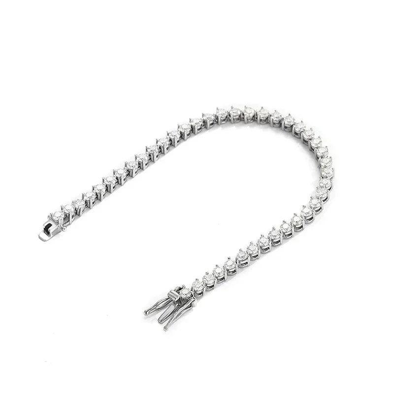 Moissanite Tennis Bracelet 3mm for Women 3 Claws Full Lab Diamond S925 Sterling Silver Plated White Gold Bracelets