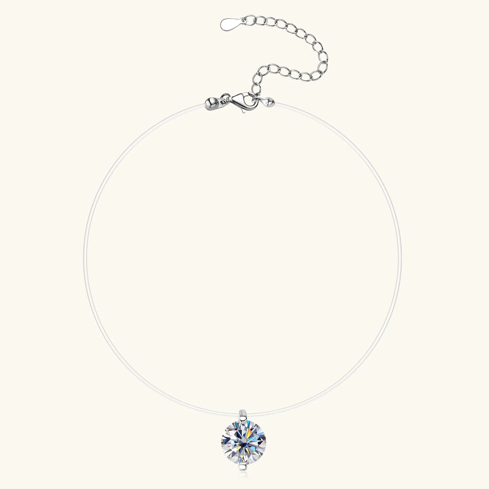 Moissanite Necklace for Women Sparkling Lab Diamond 0.5CT 1CT 2CT Solitaire Pendant 925 Silver Transparent Chain Necklaces