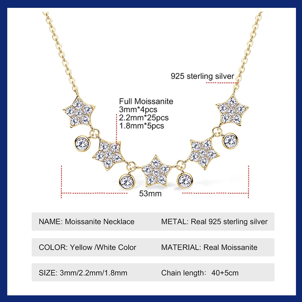 Real Full Moissanite Necklaces for Women 100% 925 Silver Star Pendant Choker Necklace Christmas Party Jewelry Gift