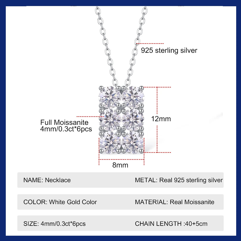 GRA Certified Full 4mm Moissanite Pendant Necklace for Women 18k Gold Plated Jewelry 100% Sterling Silver 925 Chain