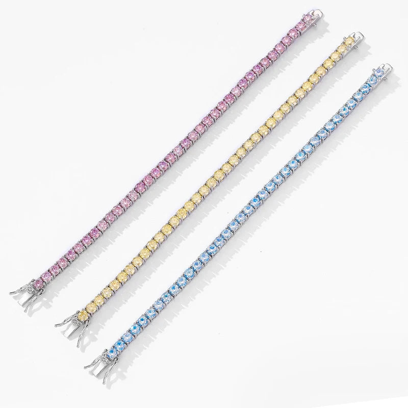 Pink Moissanite Tennis Bracelets for Women Men Pass Diamond Test 100% S925 Sterling Silver Jewelry  3/4/5/6.5MM