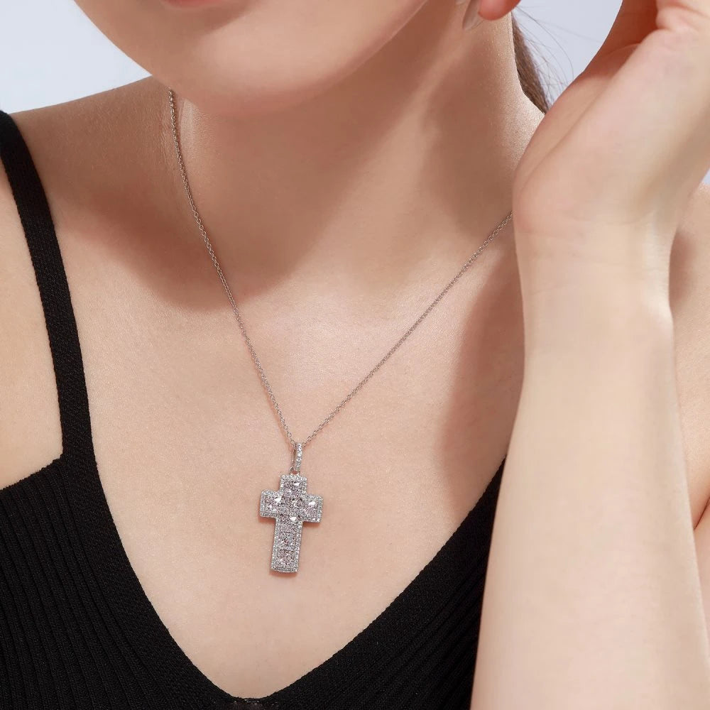 Moissanite Cross Pendant Necklace