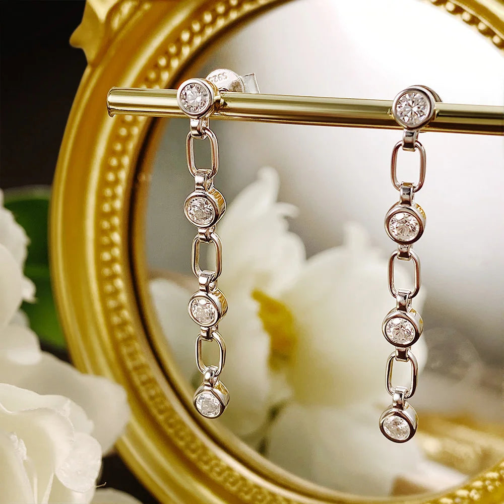 Moissanite Tassel Earrings | 0.8ct D VVS1 S925 Silver 3mm