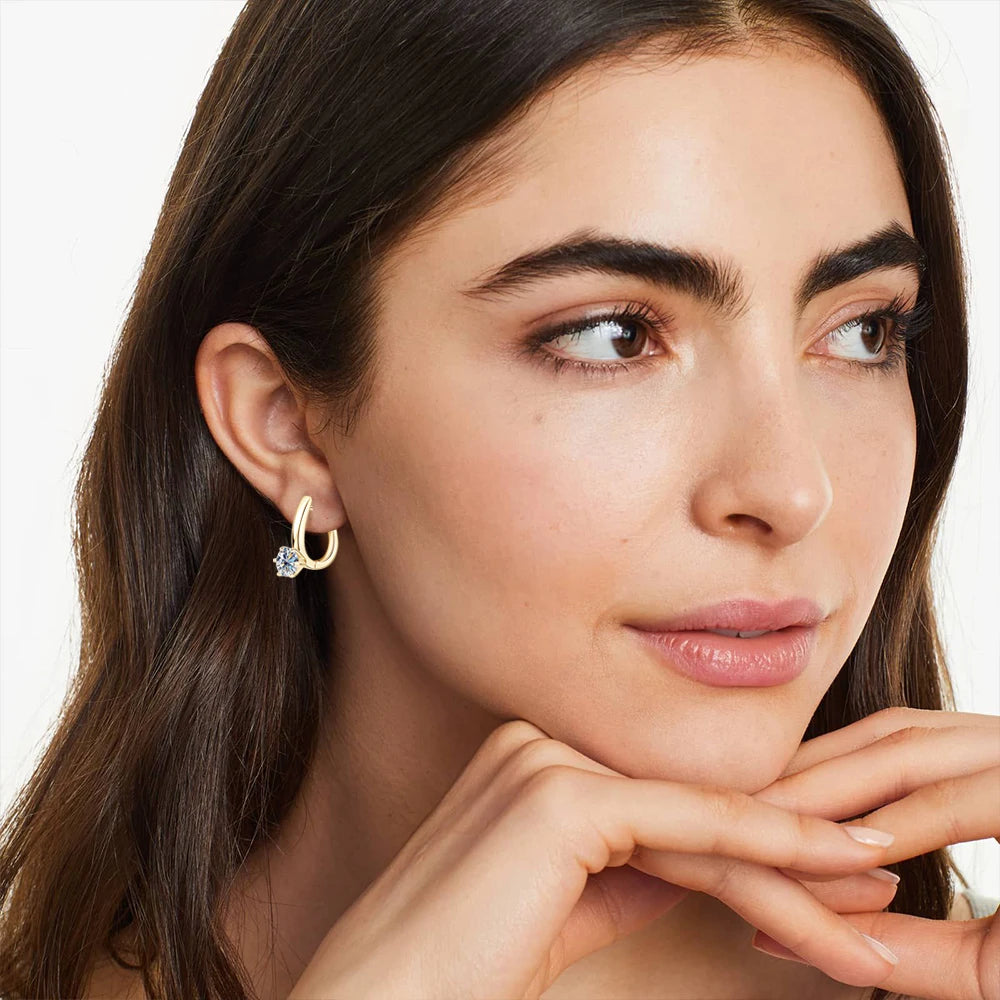 18K Gold Plated Moissanite Earrings 925 Silver Earring Original Certified 6.5mm Diamond Hoop Ear Clips for Women Jewelry Gift
