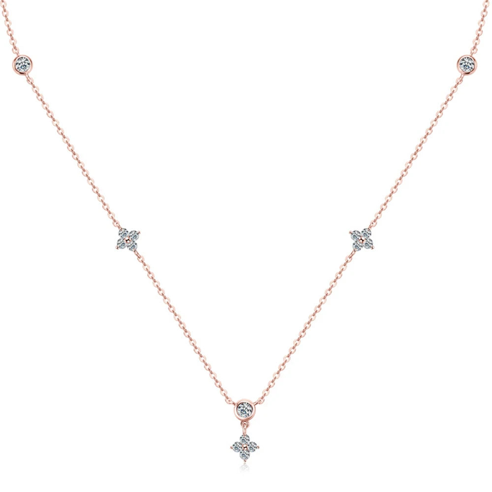 Rose Gold Four Leaf Clover Moissanite Necklace 925 Silver Plated 18k Yellow/White Gold Diamond Choker Chain for Women Jewelry