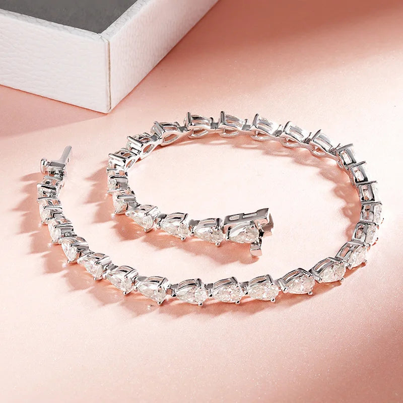 Pear Cut Moissanite Tennis Bracelet 0.35/0.5CT GRA Certified for Women Luxury Quality Jewelry Sterling Silver 925 Chain