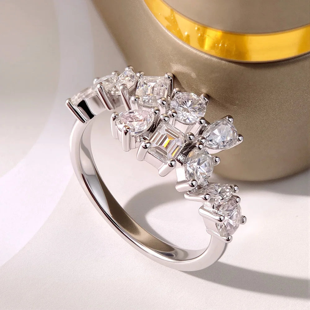 2.6cttw Special Shape Cut D Color Moissanite Rings for Women S925 Sterling Silver Plated 18K