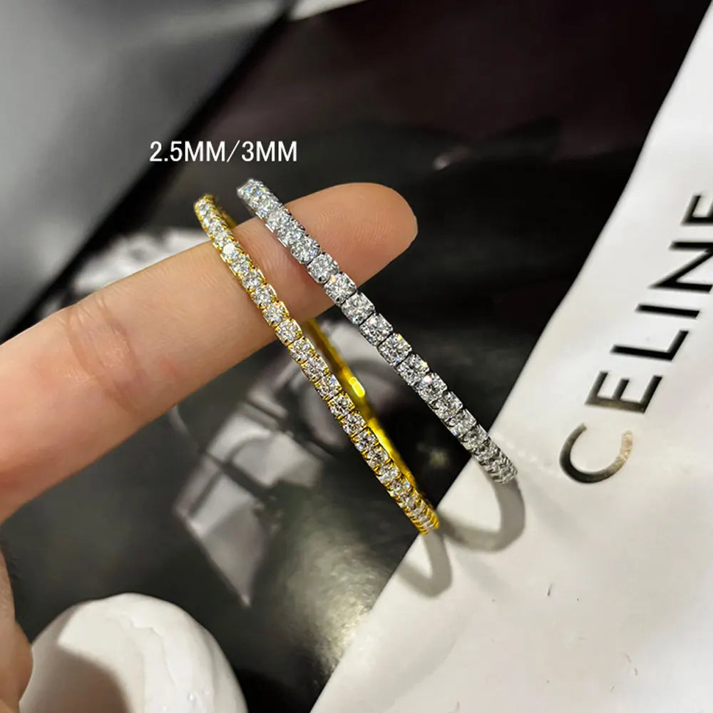 Moissanite Tennis Bracelet 2.5mm/3mm s925 Sterling Silver Elastic Tennis Bracelets for Women Men  3.84-6.4ct D VVS1