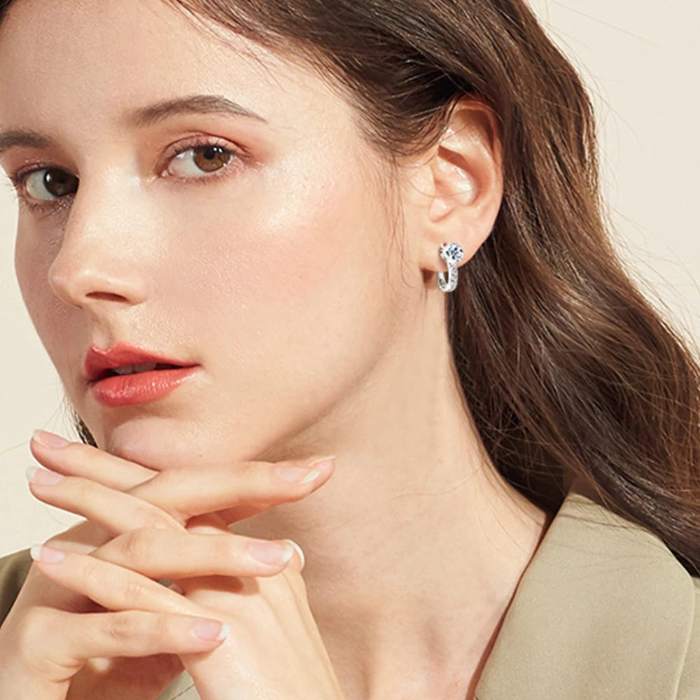 1ct Moissanite Hoop Earrings 6.5mm D Color VVS1 Women's Diamond Earring Original Certified 925 Sterling Silver Jewelry