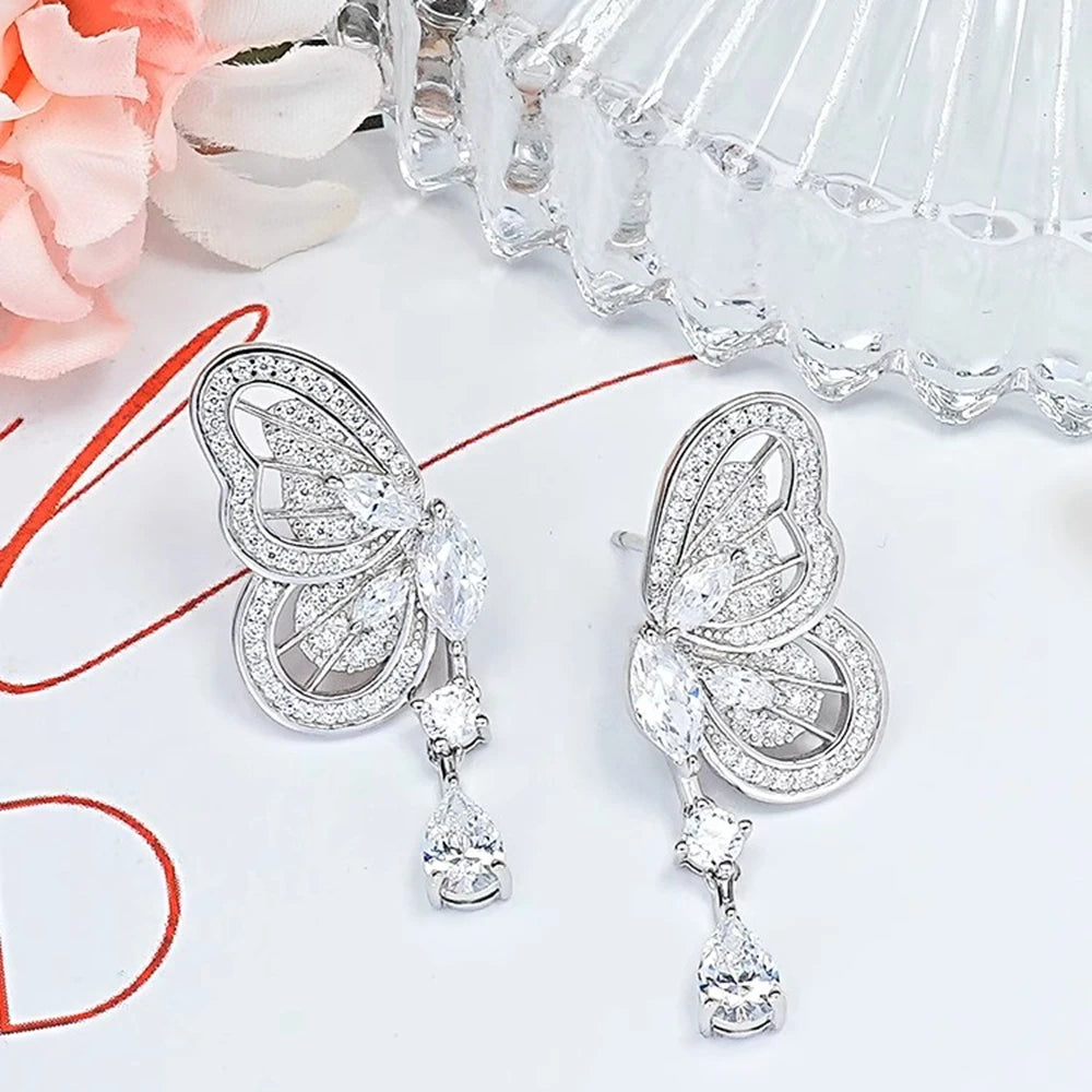 Moissanite Butterfly Drop Earrings