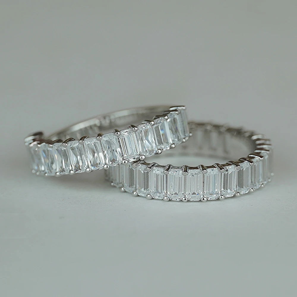 Moissanite Row Rings for Women Gift 100% S925 Sterling Silver 4.3ct tw Emerald Cut D Color