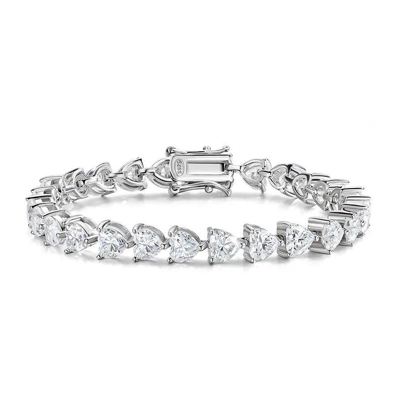 Heart Moissanite Tennis Bracelet Original 925 Sterling Silver Plated 18k White Gold D VVS1