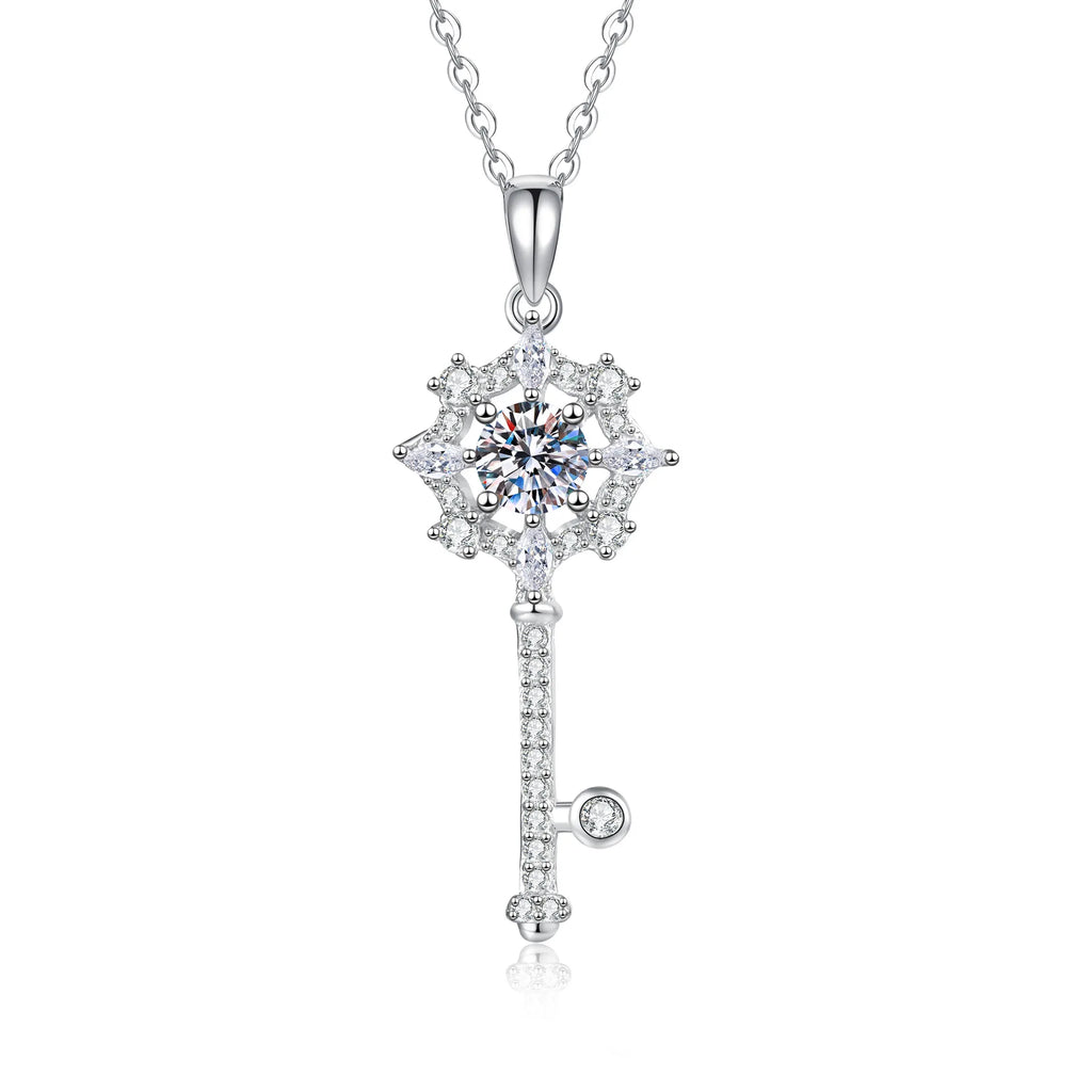 PT950 1Ct Moissanite Key Necklace Octagonal Platinum Pendant Women's Light Luxury Jewelry Hypoallergenic Necklace Gift