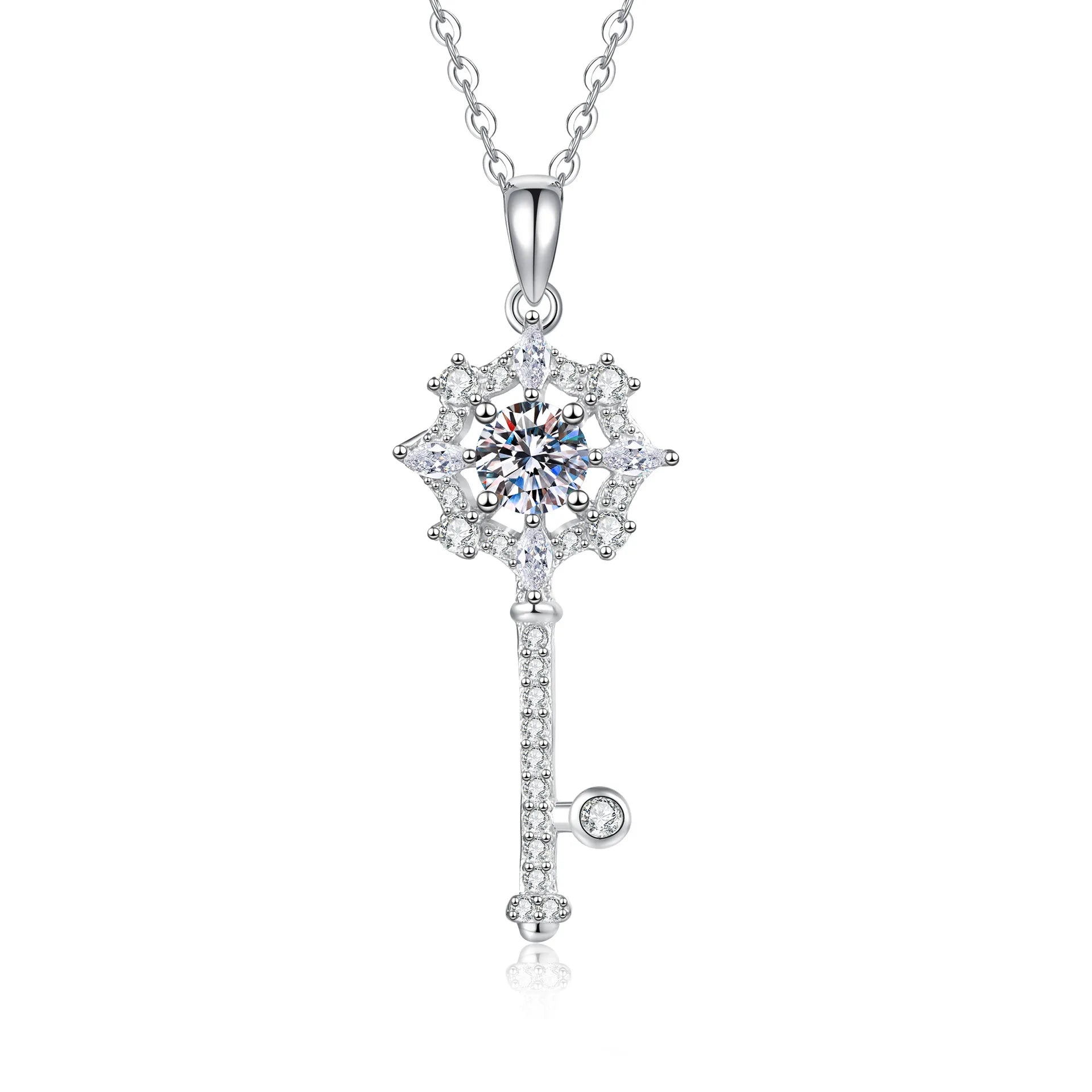 PT950 1Ct Moissanite Key Necklace Octagonal Platinum Pendant Women's Light Luxury Jewelry Hypoallergenic Necklace Gift
