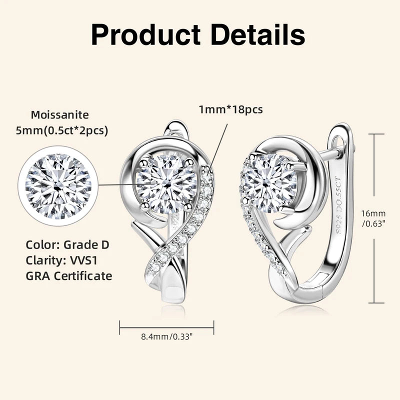 Moissanite Diamond Earring 925 Sterling Silver Hoop Earrings
