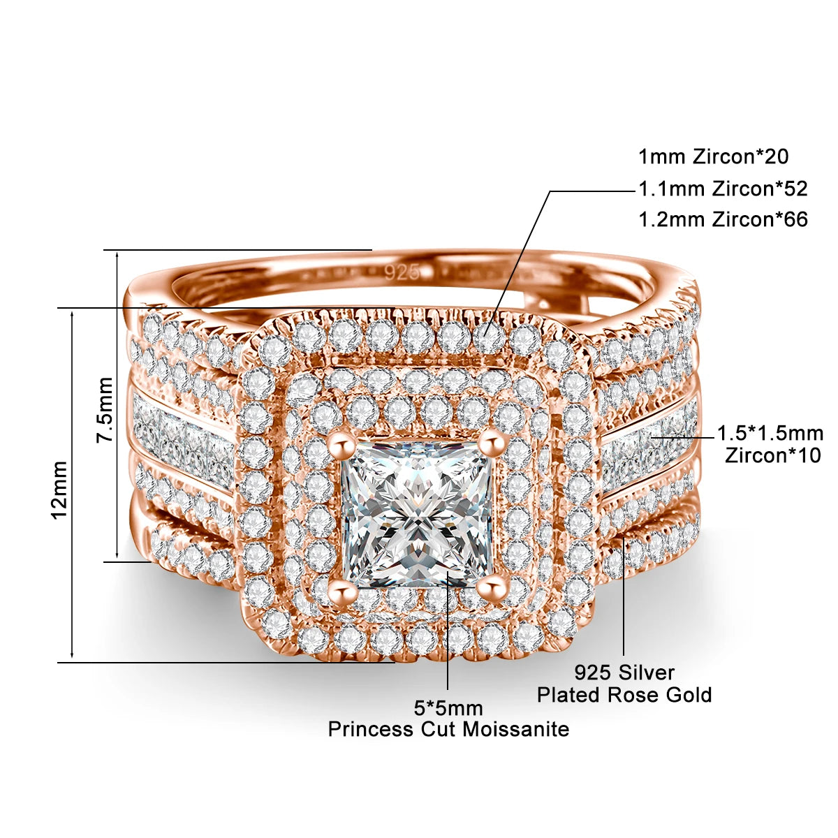 Moissanite Ring 1ct Luxury Jewelry 2PCS Wedding Rings With Certificate