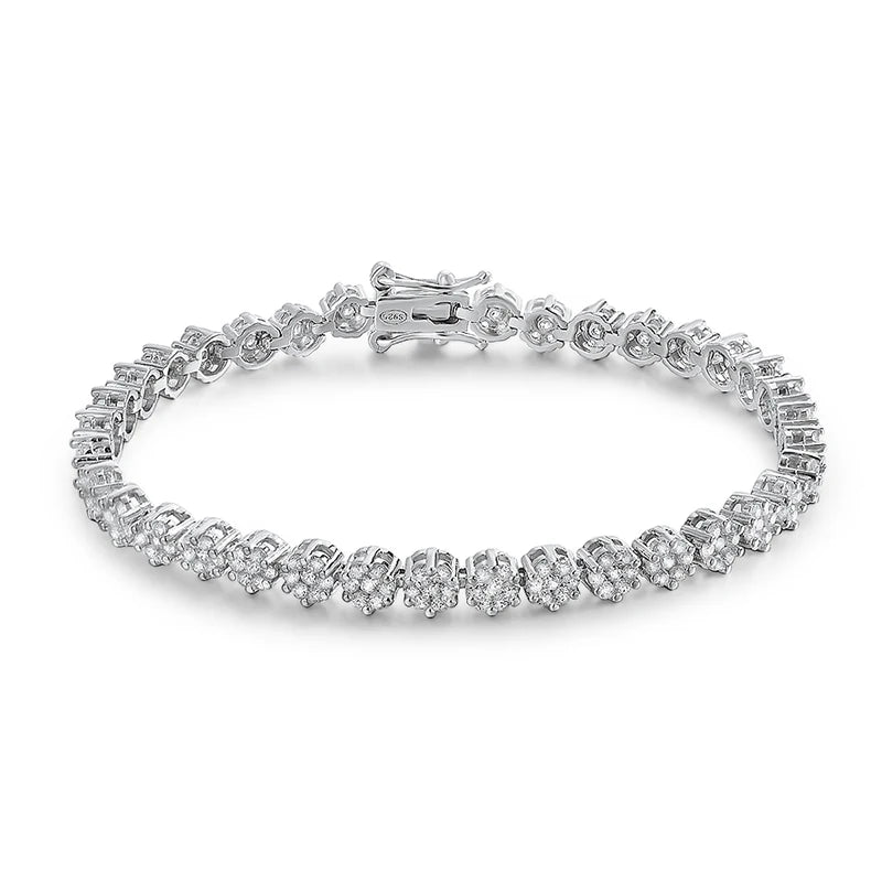 Brilliant Cut Flower Moissanite Tennis Bracelet for Women 1.5mm Gem Full Diamond 925 Sterling Silver Plated 18K Jewelry