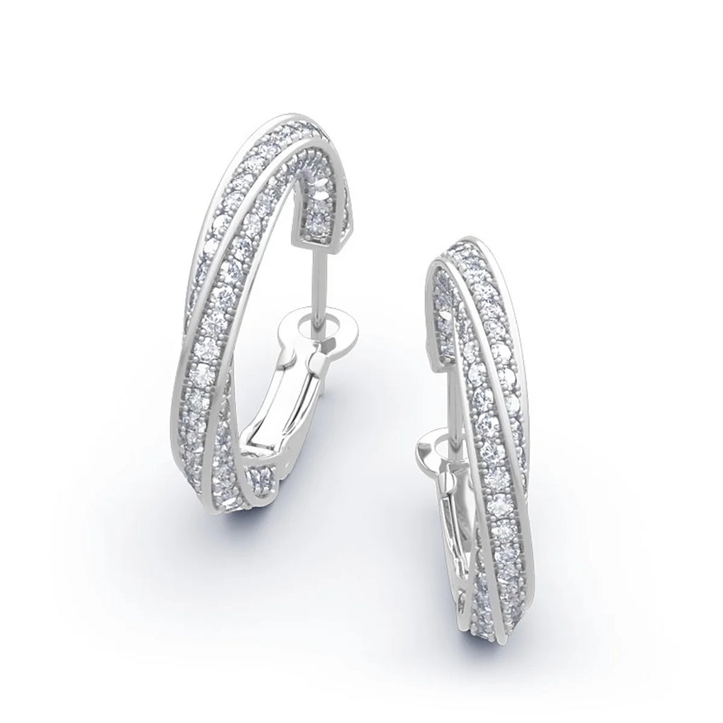 Moissanite Diamond Massive Hoop Earrings Sterling Silver 925