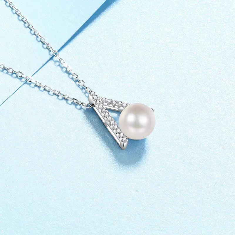 Engagement 18K White Gold Necklaces for Women Wedding 0.11 Carat Moissanite Diamond 8mm Pearl Pendant Girl Birthday Gift Jewelry