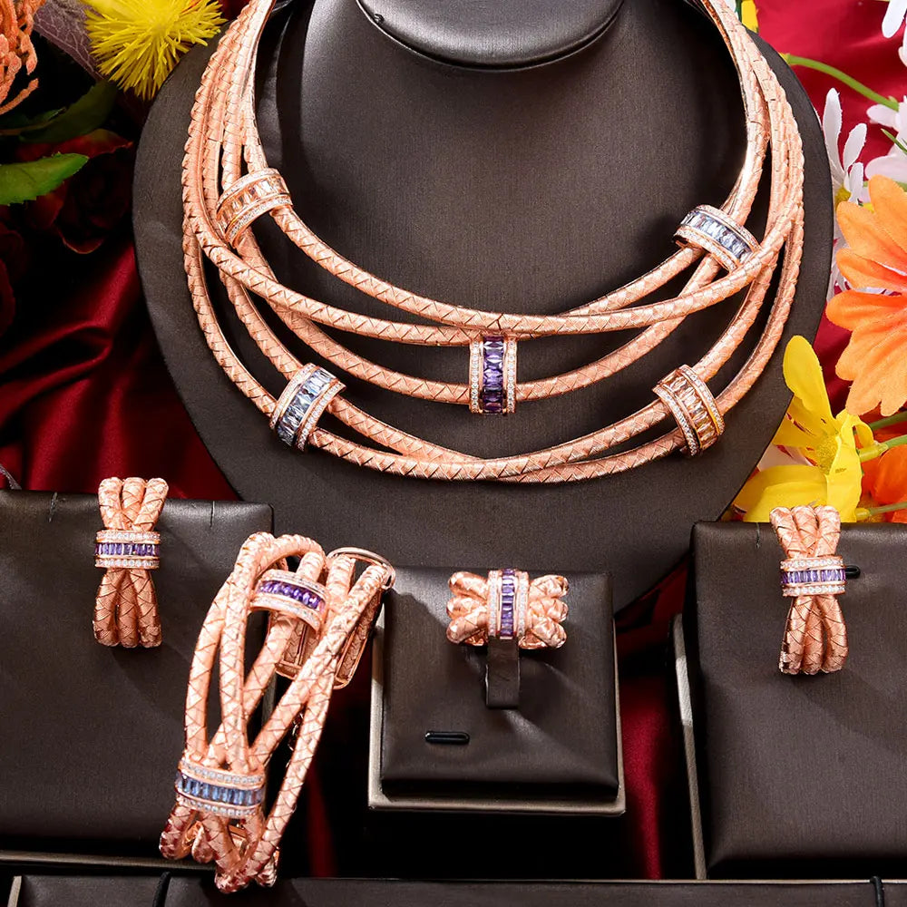 Exquisite Multicolor Crossover Statement Jewelry Sets for Brides