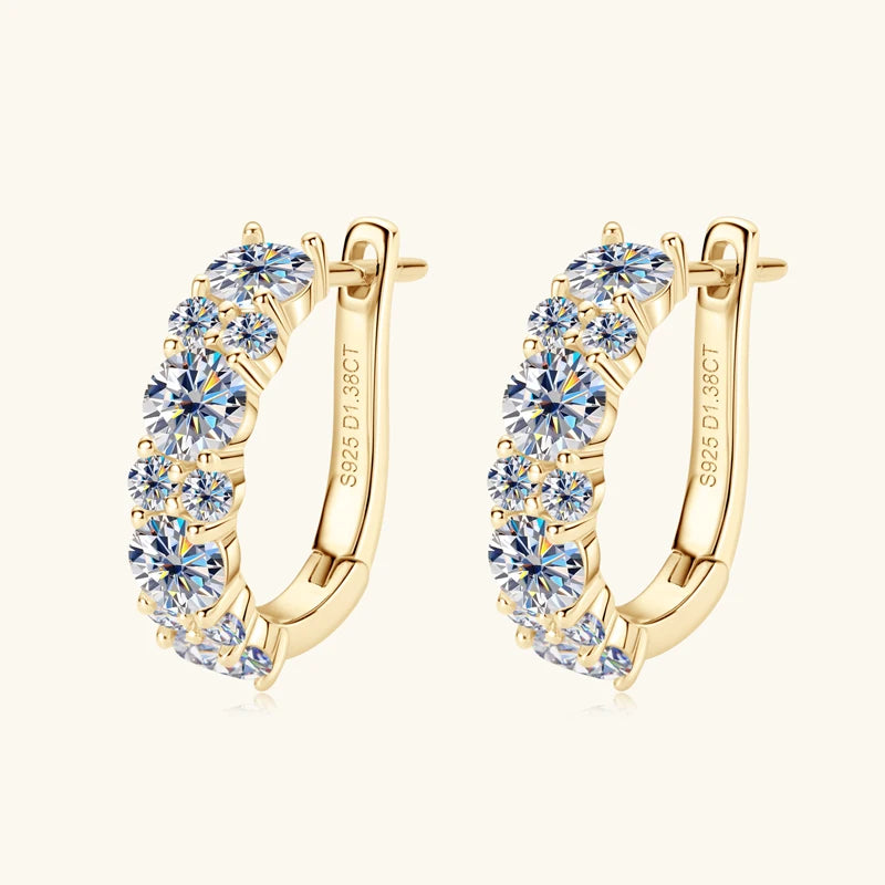 925 Sterling Silver Earrings 4mm 2mm Cluster Moissanite Hoop Earring