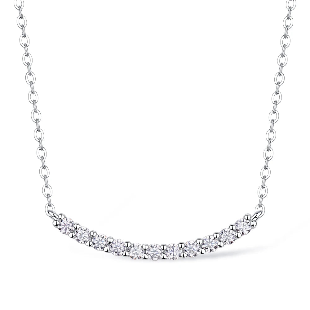 Full Moissanite Necklace S925 Sterling Silver Plated 18k White Gold Smile Necklaces for Women Birthday Gift 2.6mm