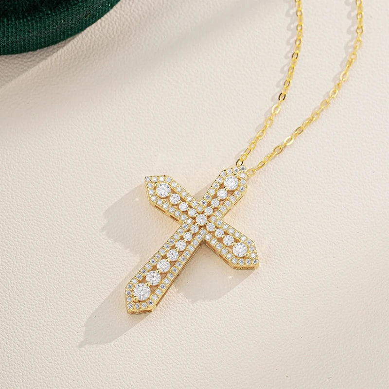 Girl Thanksgiving 18K Gold Daughter Birthday Necklaces 2.2CT Moissanite Women Christmas Pendant Cross Necklaces New Year Gift