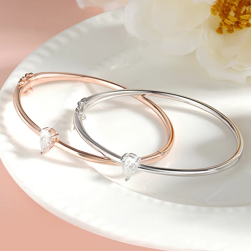Certified Moissanite Bangles 1CT Pear Cut for Women 100% S925 Solid Silver Lab Diamond Bracelets Birthday Gift Jewelry