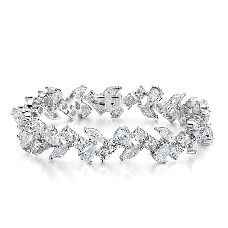 Luxury Water Drop Moissanite Bracelet Wedding Female Jewelry Full Diamond Sterling Silver Bangle Plated 18K 16.8-20.4CTTW