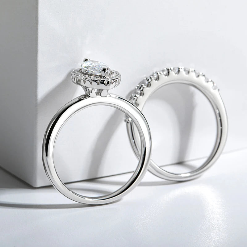 925 Sterling Silver Marquise Cut 1 Carat Moissanite Ring Sets Engagement