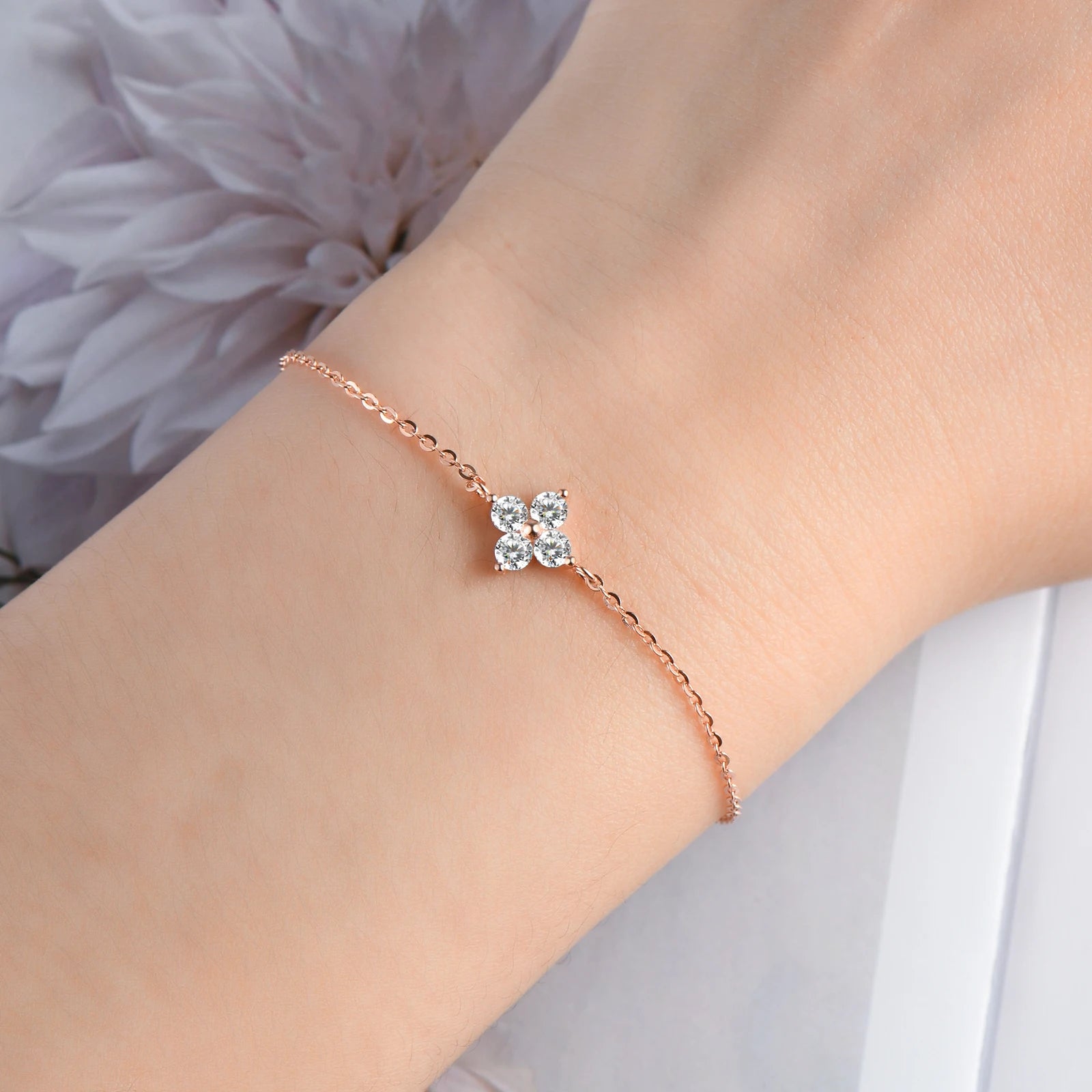 Certified Moissanite Bracelet 925 Sterling Silver Four Leaf Clover Chain Bracelets Plated Rose Gold for Women's Luxury Gifts GRA