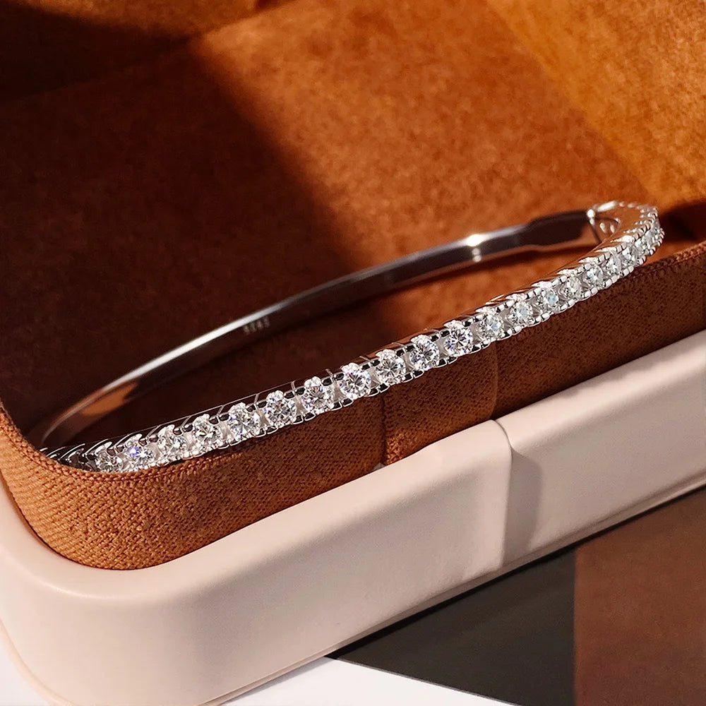 Moissanite Bangles for Women All 2.5mm D VVS1 Lab Diamond Bracelets 925 Sterling Silver Bracelet Wedding Birthday Gift