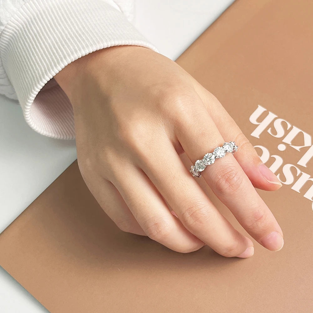 3mm 5mm D Color All Moissanite Row Rings For Women Wedding Bridal 100% S925 Sterling Silver Plated 18K Eternity Rings