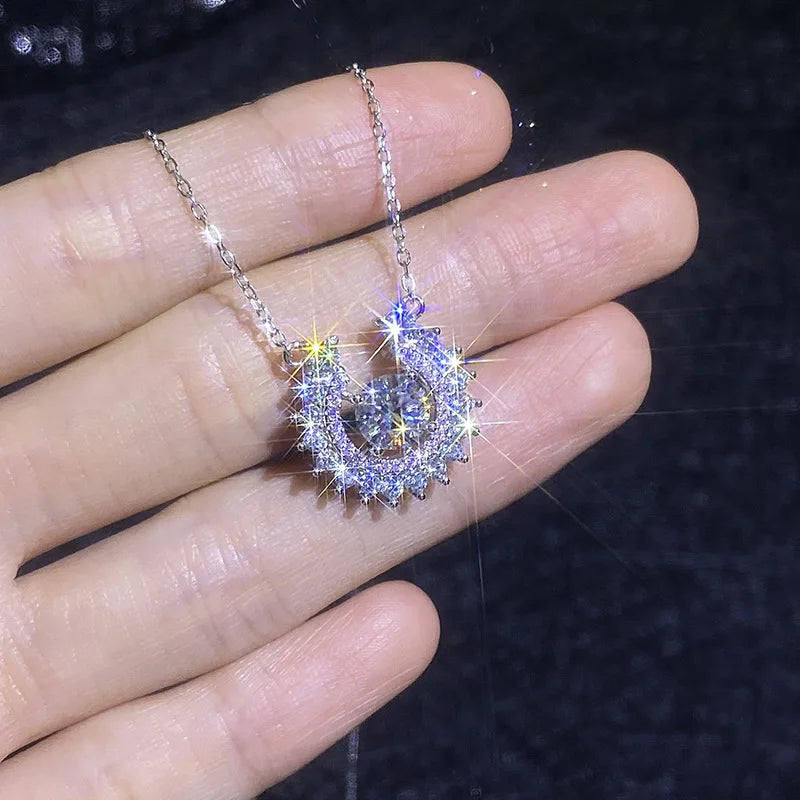 Moissanite Necklace Horseshoe PT950 U-Shape Full Diamond Pendant Radiant Platinum Jewelry Versatile Women's Luxury Gift