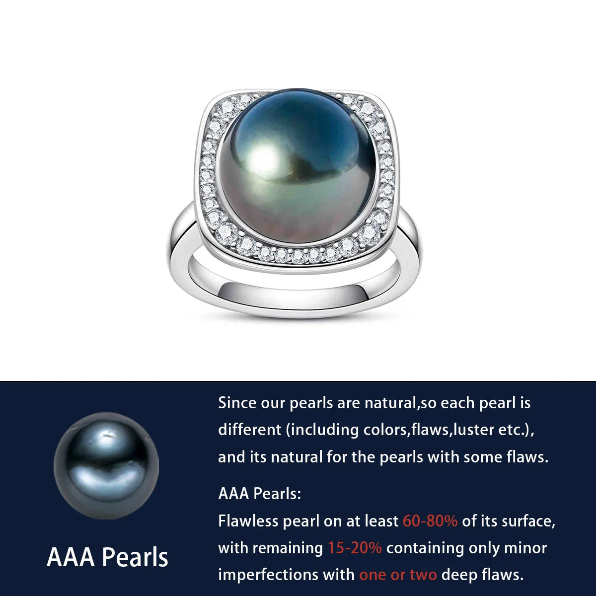 12-13mm Natural Tahitian Black Pearl Moissanite Diamond Engagement rings