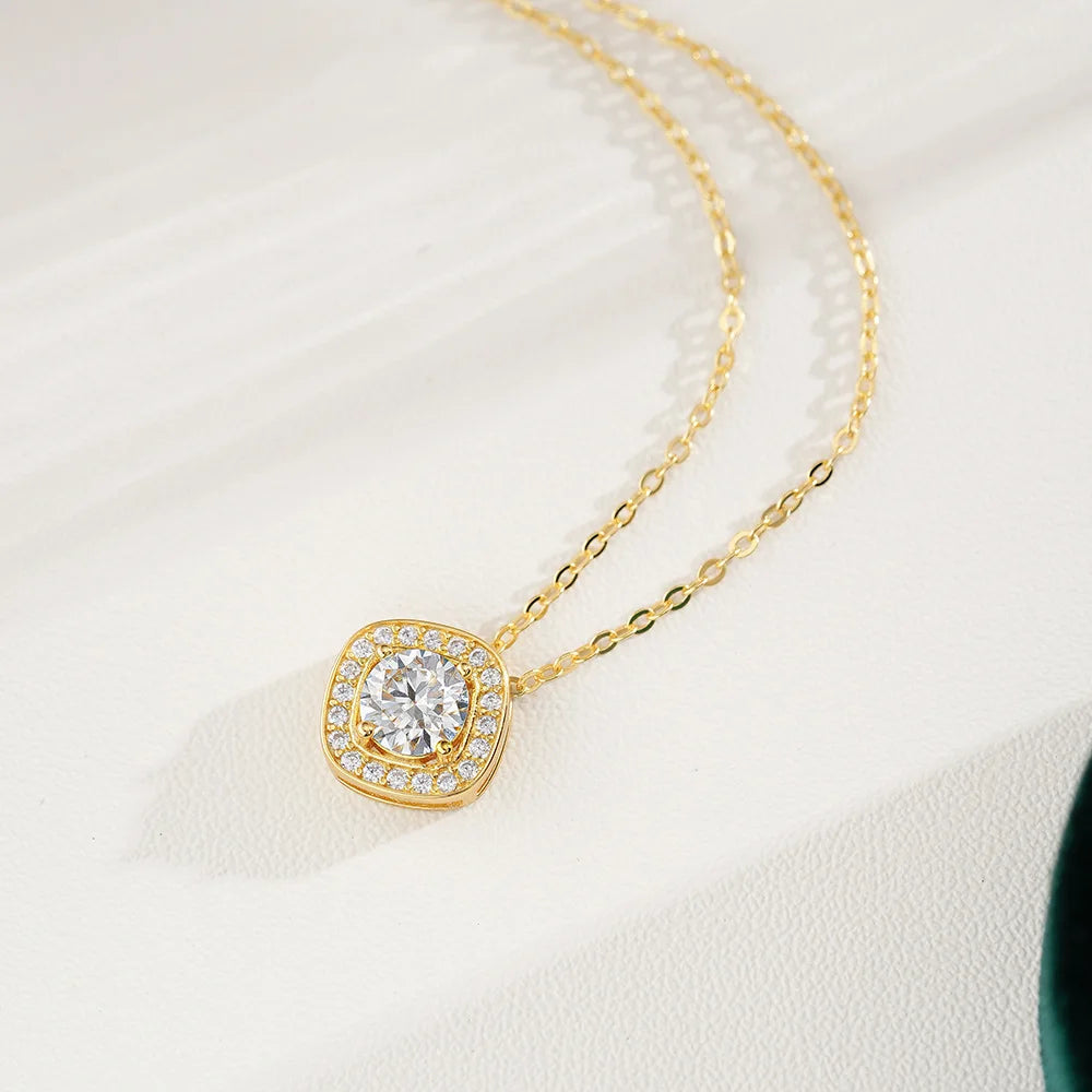 14K Gold Plated PT950 Square Pendant Necklace Classic Design Platinum Women's Jewelry