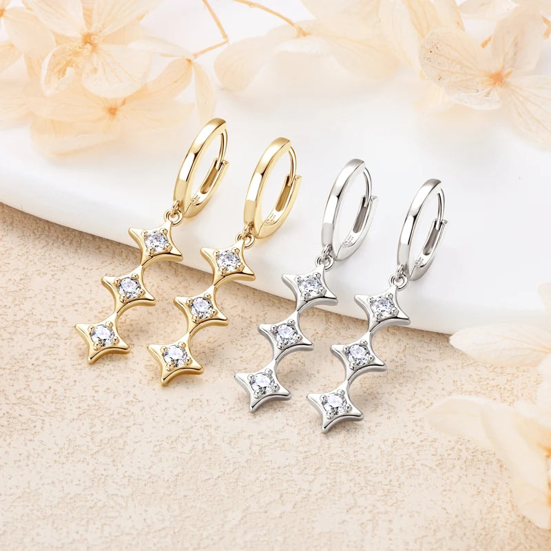 925 Sterling Silver Star Pendant Earring Moissanite Drop Earrings