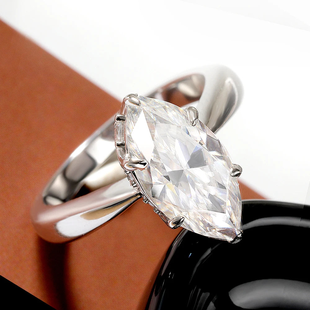 4cttw Marquise Cut D Color Moissanite Rings For Women Wedding Bridal S925 Sterling Silver