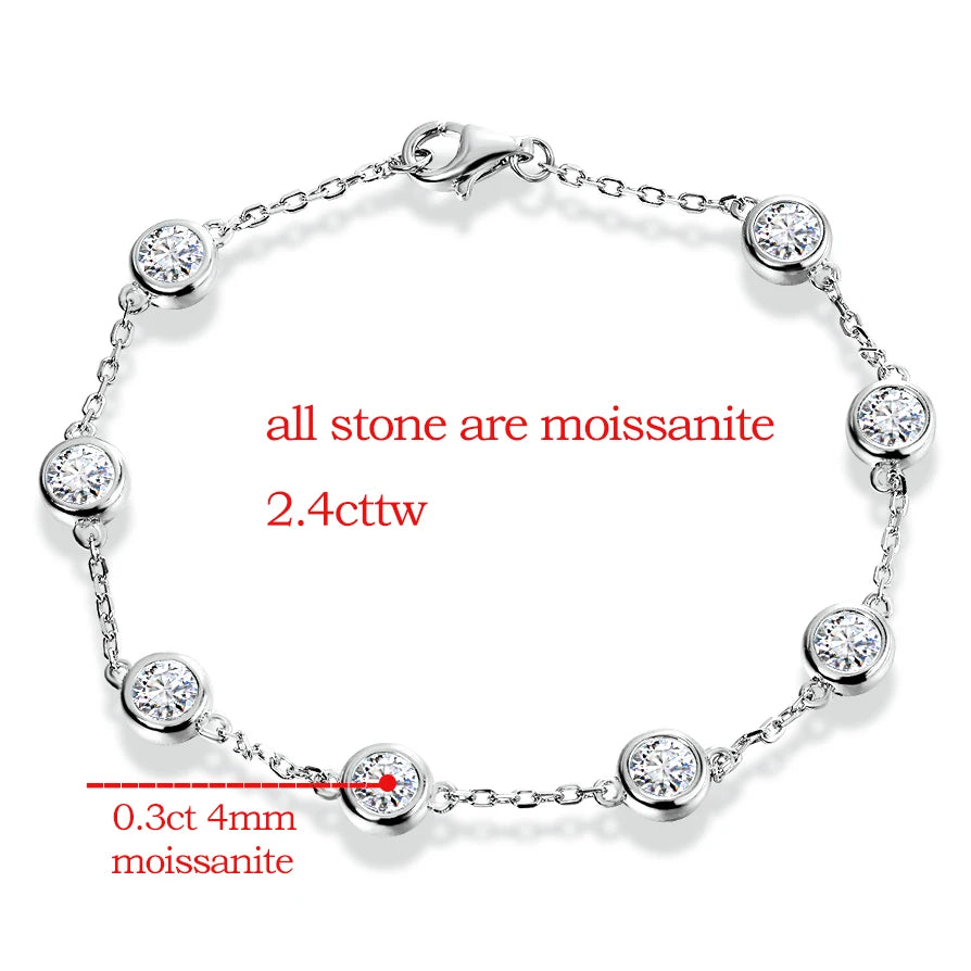 Full Moissanite Tennis Bracelet for Women Man Original Certified S925 Sterling Silver Simulated Diamond Chain 4mm 2.4cttw