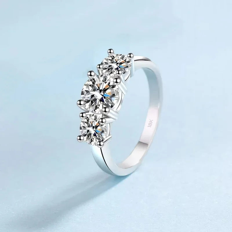 Girl Birthday Gift 18K White Gold Wedding Band 2CT VVS D Color Three Moissanite Diamonds Women Fine Jewelry Engagement Rings