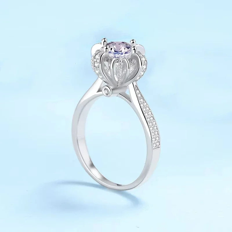 Women Wedding Band 18K White Gold Crown Rings 1CT Moissanite Diamond Girl Birthday Gift PT950 Platinum Engagement Fine Jewelry