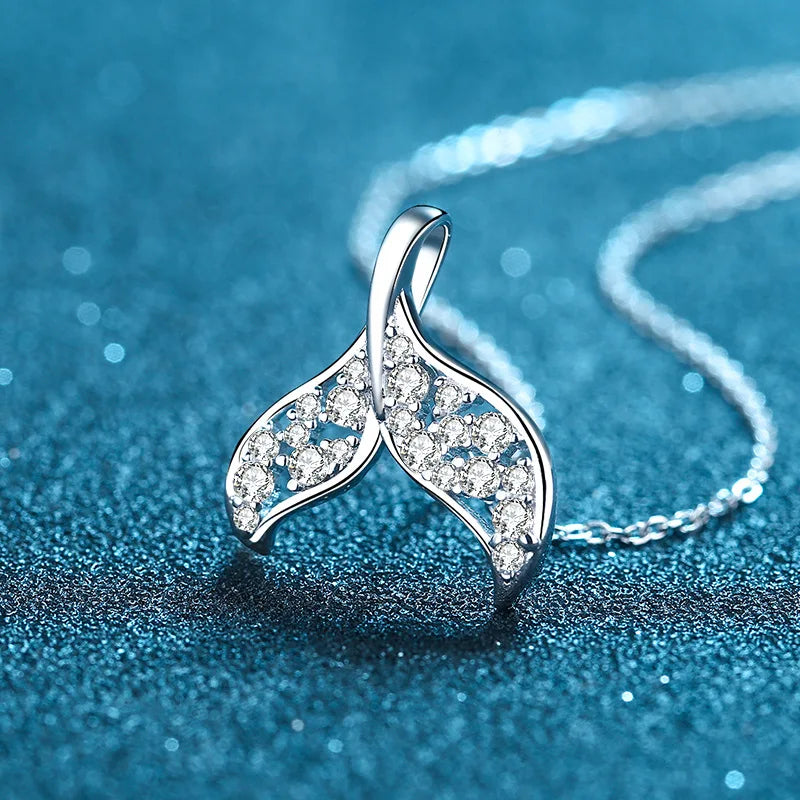 Platinum PT950 Mermaid Tail Necklace for Women Luxury Creative Personalized Diamond Pendant Collarbone Jewelry